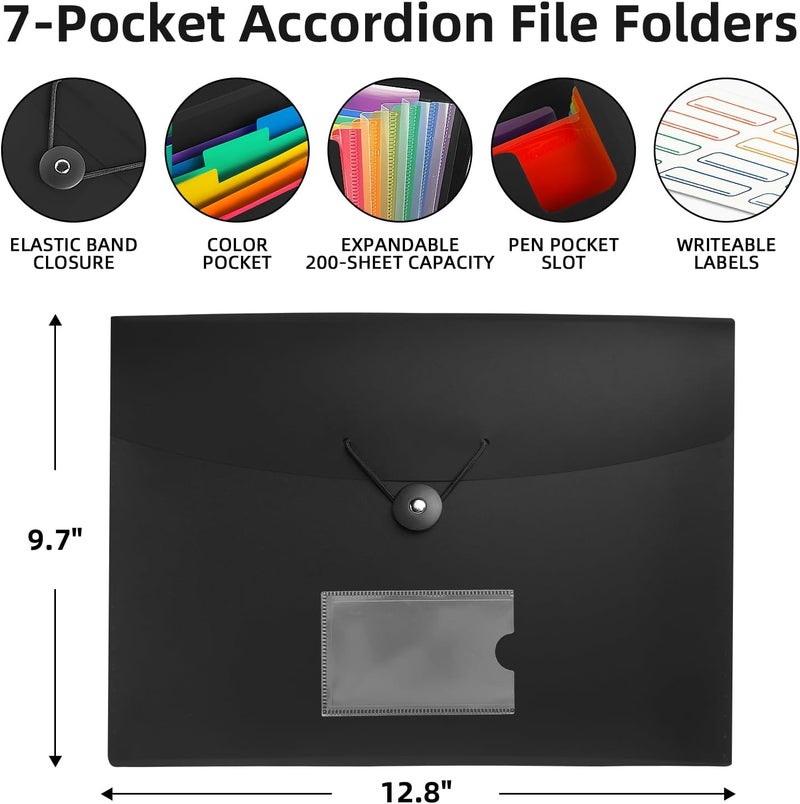 RIEJIN 3 Pack 7 Pocket Accordian File Organizer, Expanding File Folder with Labels, Plastic Expandable File Folder for Documents Letter Size A4 Papers - Image 2